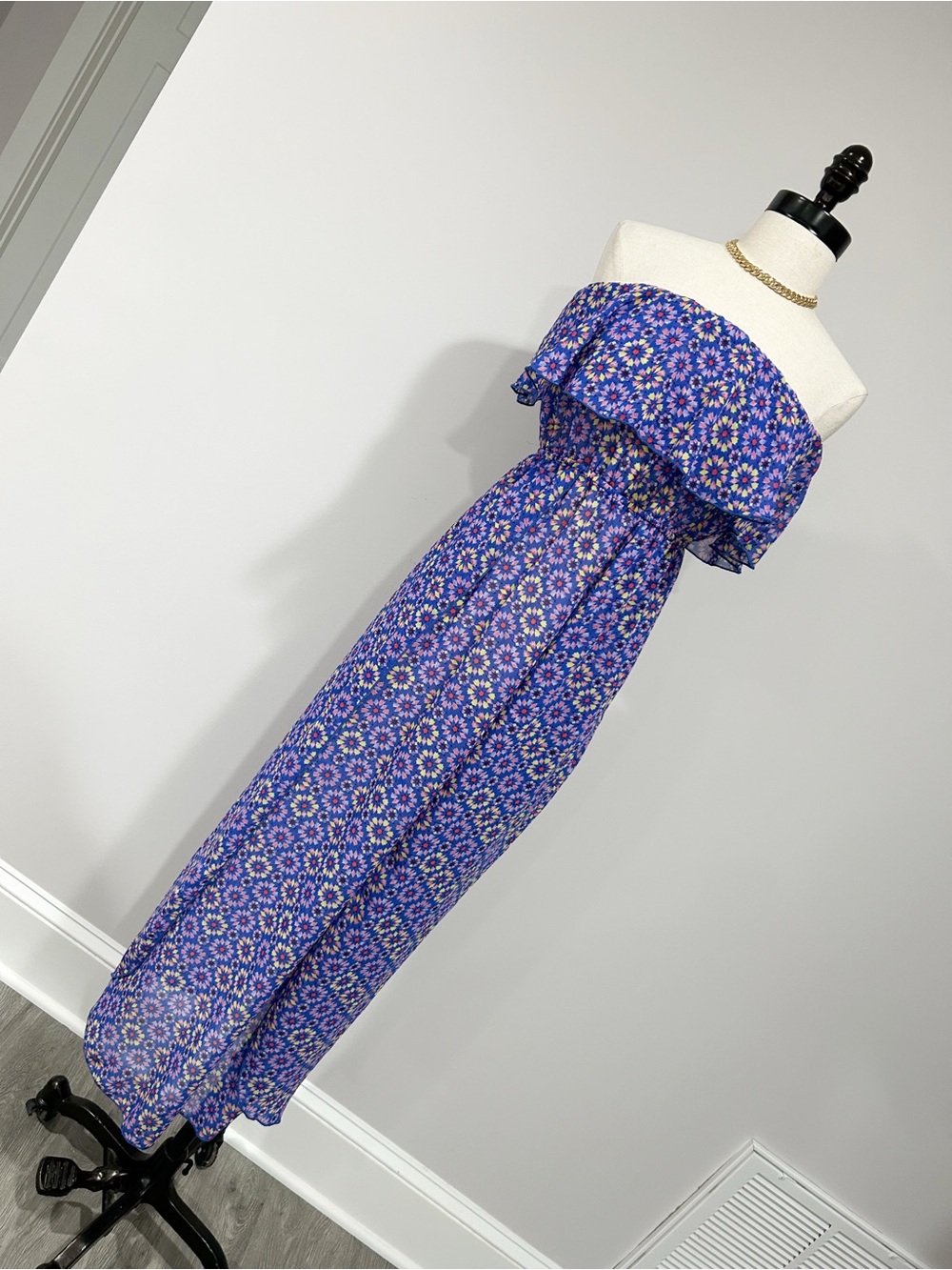 Lulu's Strapless Blue-Purple Floral Maxi Dress